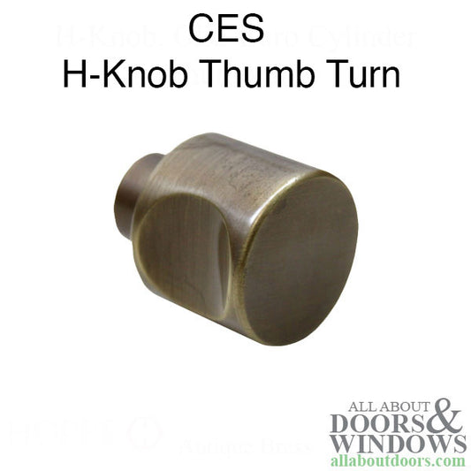 **No Longer Available*** H-Knob, CES Euro Cylinder Thumbturn - Antique Brass