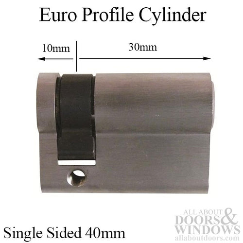 40mm 1/2  Euro Profile Cylinder 30/10, Single Sided - 40mm 1/2  Euro Profile Cylinder 30/10, Single Sided