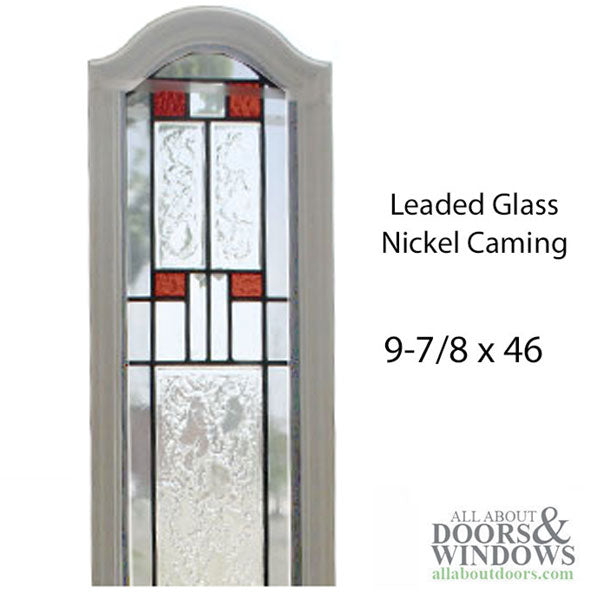 Arch Top,  Leaded  Clear, Red and Pattern Bevel Glass, Zinc  Caming  9-7/8 x 46 - Arch Top,  Leaded  Clear, Red and Pattern Bevel Glass, Zinc  Caming  9-7/8 x 46