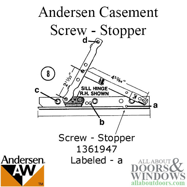 Andersen Perma-Shield Casement Window Stopper Screw, No. 8, 5/8