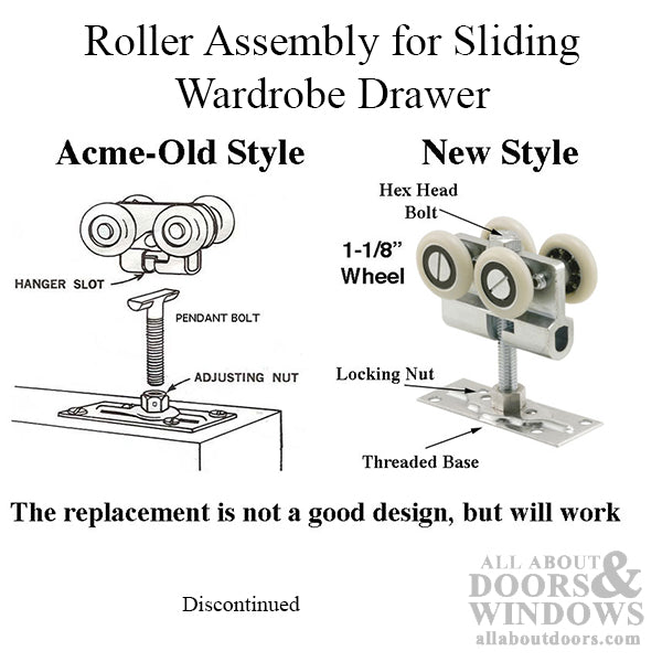 New Style Top Mount Roller Assembly with 4 1-1/8 Inch Nylon Wheels for Sliding Wardrobe Door - New Style Top Mount Roller Assembly with 4 1-1/8 Inch Nylon Wheels for Sliding Wardrobe Door