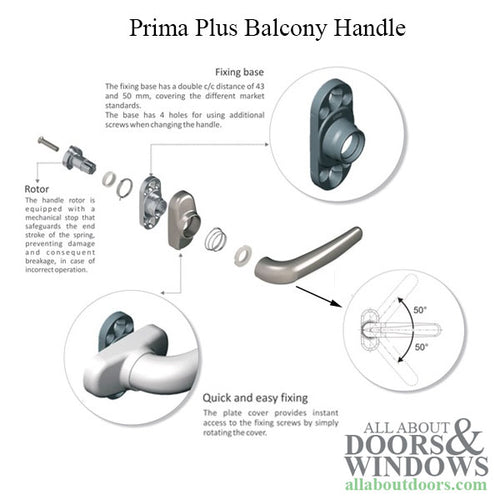 Giesse Prima Plus Balcony Handles, Interior / Exterior, Non Locking - Giesse Prima Plus Balcony Handles, Interior / Exterior, Non Locking