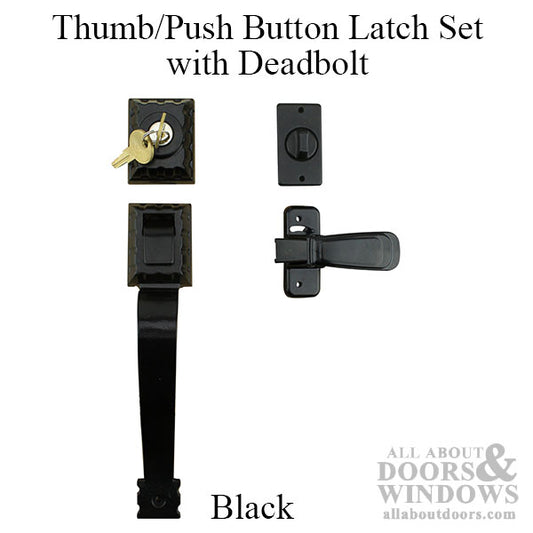 Afton thumb button latch set with deadbolt for storm doors, Black