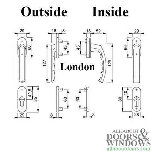 Hoppe London Tilt Turn Hardware - Silver - Hoppe London Tilt Turn Hardware - Silver