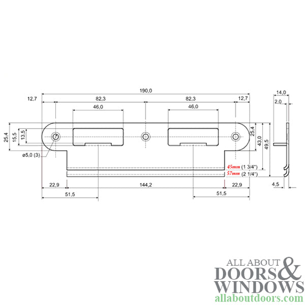 Strike Plate, Latch & Deadbolt,  45mm 1-3/4