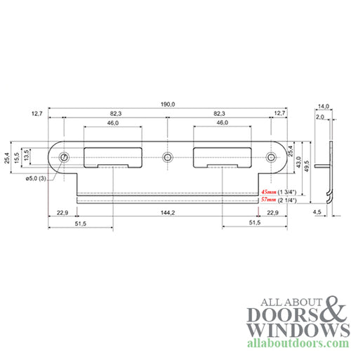 Strike Plate, Latch & Deadbolt,  45mm 1-3/4