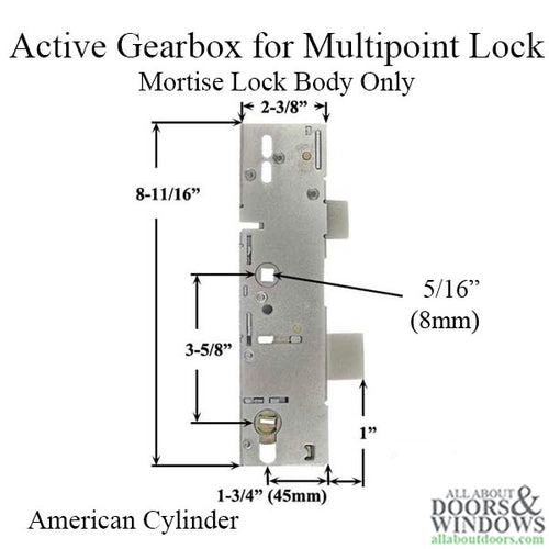 P1000 Active Gearbox, 45/92 Mortise Lock Case Body, American Version - P1000 Active Gearbox, 45/92 Mortise Lock Case Body, American Version