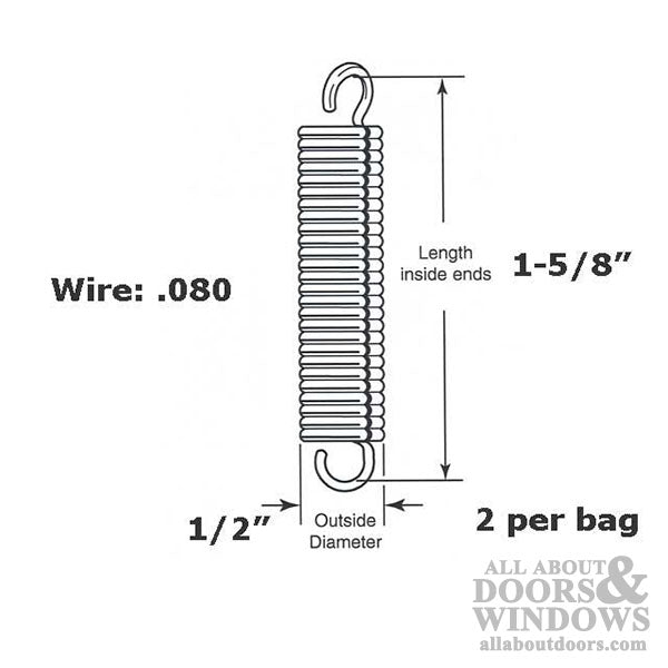 Extension Spring - 1/2 Inch Diameter x 1-5/8 Inches Long - .080 Wire - Extension Spring - 1/2 Inch Diameter x 1-5/8 Inches Long - .080 Wire