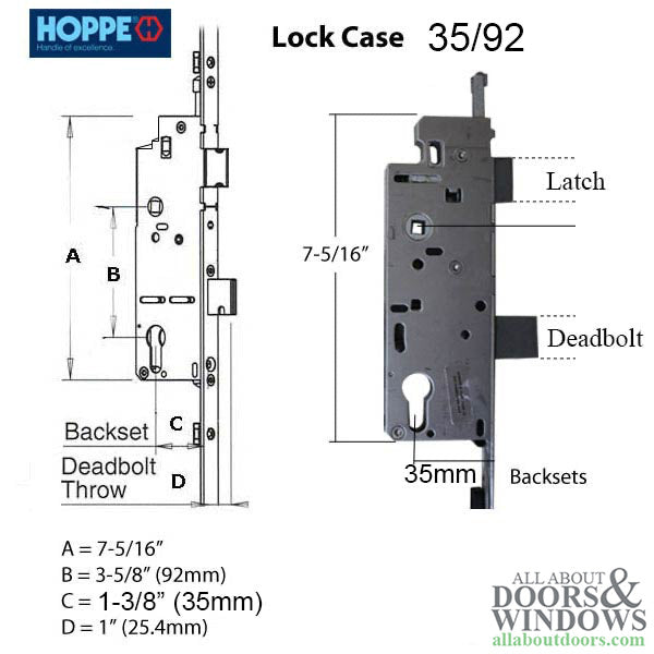 Hoppe 16mm Manual 35/92 Gear, Shootbolt-Tongue at 24.41