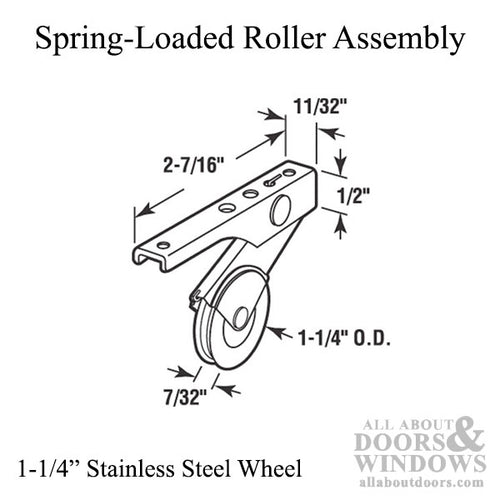 Stainless Steel Spring-Loaded Roller Assembly with 1-1/4 Inch Wheel, Each (Pair) - Stainless Steel Spring-Loaded Roller Assembly with 1-1/4 Inch Wheel, Each (Pair)