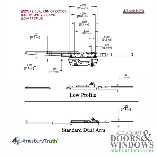 Truth Encore 50.17 Dual Arm Casement Operator, Low Profile, Sill Mount with Stud - Right Hand - Truth Encore 50.17 Dual Arm Casement Operator, Low Profile, Sill Mount with Stud - Right Hand