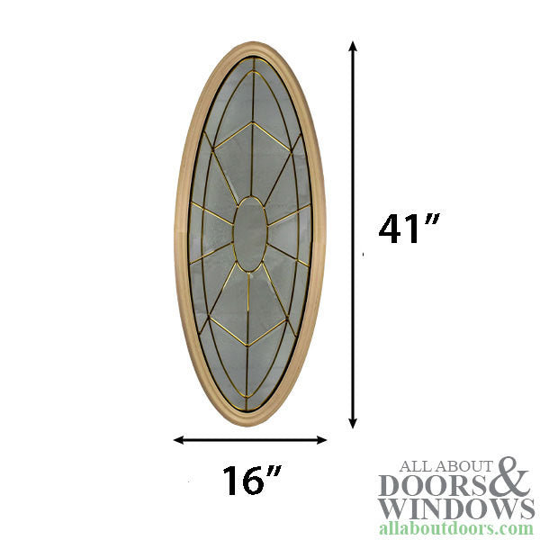 Oval Glass door lite Clear Center Oval, Beveled Leaded Glass, Glue Chip, Brass Caming - Oval Glass door lite Clear Center Oval, Beveled Leaded Glass, Glue Chip, Brass Caming