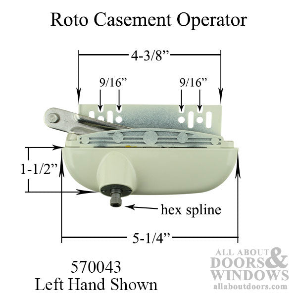 Roto Casement Operator -  Hex Spline, Left Hand - Choose Color - Roto Casement Operator -  Hex Spline, Left Hand - Choose Color