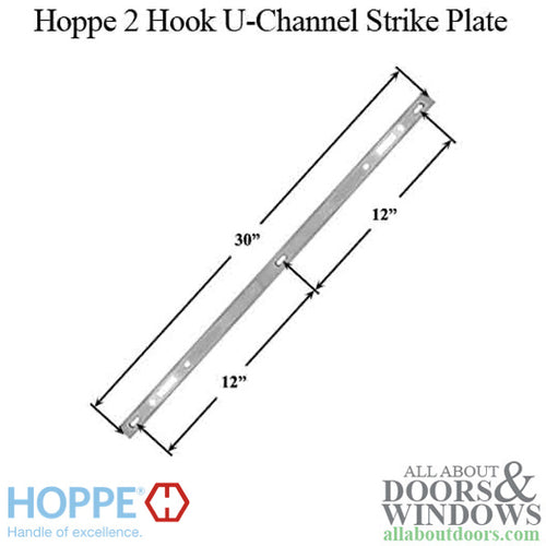 Hoppe 2 Point Sliding Door Lock Strike - U-Channel, 24mm Face, 18.2mm Thick, 30