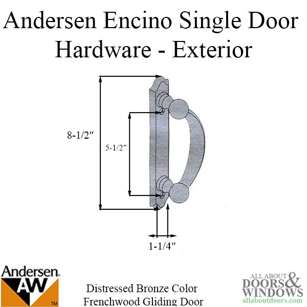 Andersen Frenchwood Gliding Door Trim Hardware, Encino, 2 Panel Exterior ONLY - Distressed Bronze - Andersen Frenchwood Gliding Door Trim Hardware, Encino, 2 Panel Exterior ONLY - Distressed Bronze