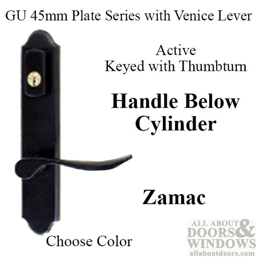 G-U Venice Handle and 45mm Plate Series, Zamac, Active, Key and Thumbturn (Handle Below Cylinder), Choose Color