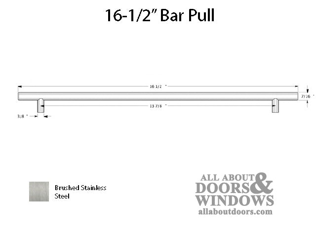 16-1/2 Inch Bar Pulls - Brushed Stainless Steel - 16-1/2 Inch Bar Pulls - Brushed Stainless Steel