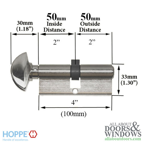 Hoppe Euro Profile Full Cylinder with 90° Turn, Key with C-Knob - Hoppe Euro Profile Full Cylinder with 90° Turn, Key with C-Knob