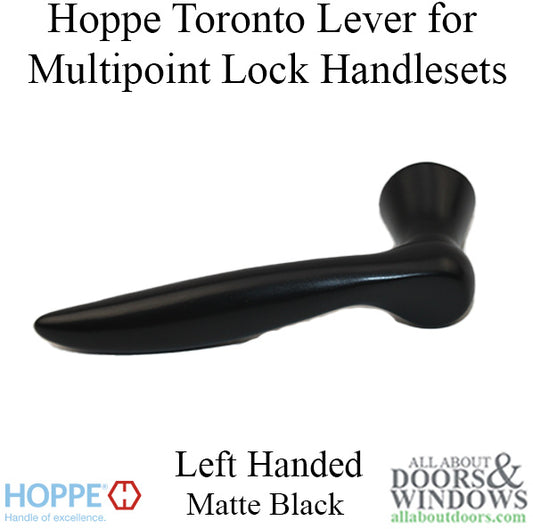 Toronto Lever Handle for Left Handed Multipoint Lock Handlesets - Matte Black