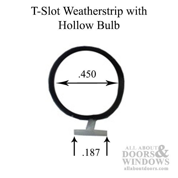 Hollow Bulb .187 T-slot Backing, .450 Bulb, Slide-in Type - Black - Hollow Bulb .187 T-slot Backing, .450 Bulb, Slide-in Type - Black