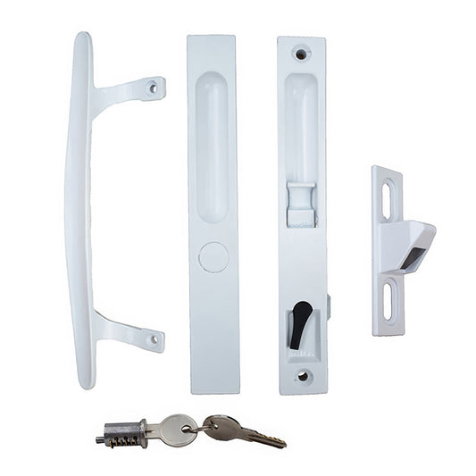 Flush Mount Keyed Handle Set For Sliding Patio Door White Standard Hook