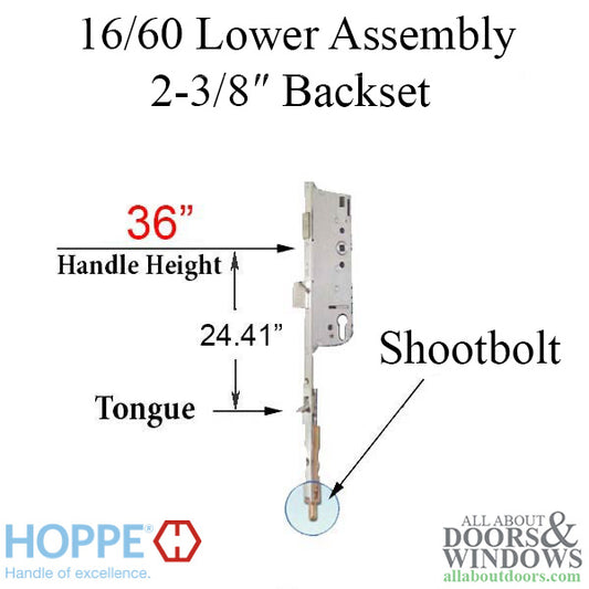 16mm Manual 60/92 Gear, Shootbolt-Tongue @ 24.41", 1" Deadbolt Throw