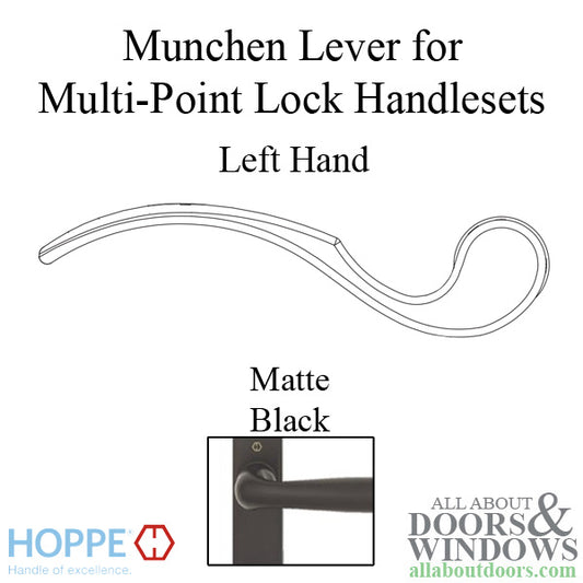 Munchen Lever Handle for Left Handed Multipoint Lock Handlesets - Matte Black