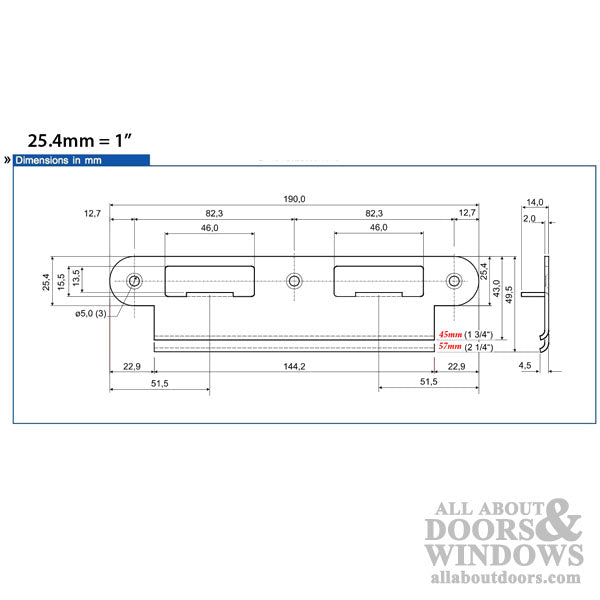 Latch & Deadbolt Strike Plate, 57mm Extended, 2-1/4 Door - Latch & Deadbolt Strike Plate, 57mm Extended, 2-1/4 Door