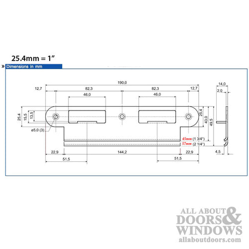 Latch & Deadbolt Strike Plate, 57mm Extended, 2-1/4 Door - Latch & Deadbolt Strike Plate, 57mm Extended, 2-1/4 Door