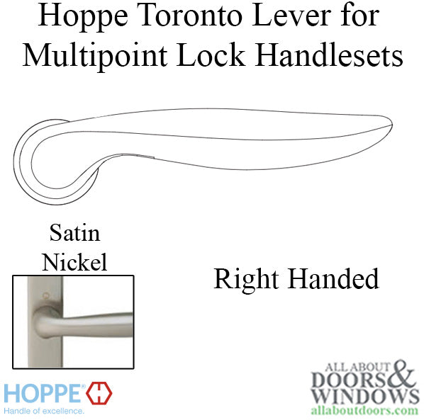 Toronto Lever Handle for Right Handed Multipoint Lock Handlesets - Satin Nickel - Toronto Lever Handle for Right Handed Multipoint Lock Handlesets - Satin Nickel