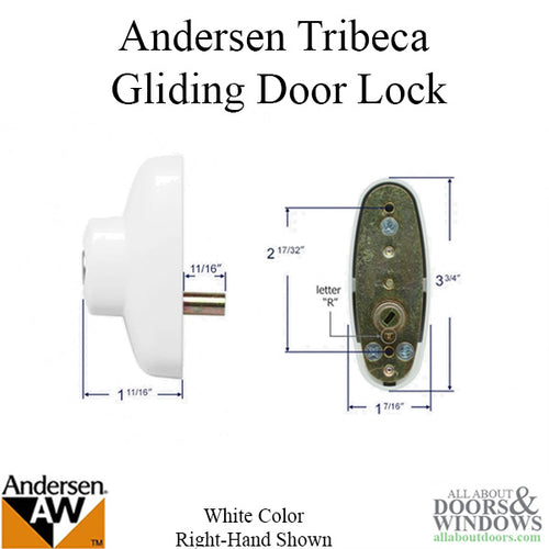 Andersen Tribeca Right Hand Exterior Lock with Keys for Frenchwood Sliding Door - White Finish - Andersen Tribeca Right Hand Exterior Lock with Keys for Frenchwood Sliding Door - White Finish