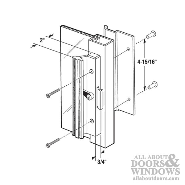 Handle Set for Sliding Patio Doors Extruded Aluminum Inside and Outside Pull 4-15/16 Inch Screw Hole Spacing - Handle Set for Sliding Patio Doors Extruded Aluminum Inside and Outside Pull 4-15/16 Inch Screw Hole Spacing