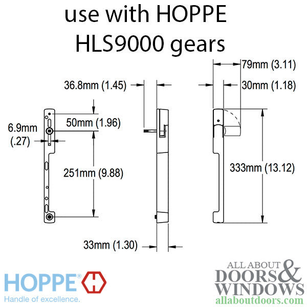 Dallas Dummy Sliding Door handle set, HLS9000 gear RH 1-3/4