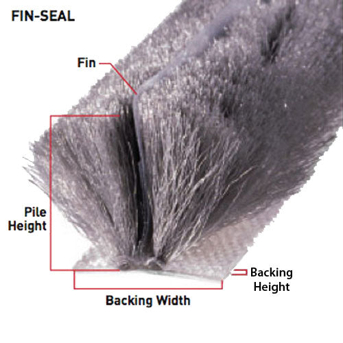 Weatherstrip .270 backing x .190 T-Slot pile, Fin Seal - Weatherstrip .270 backing x .190 T-Slot pile, Fin Seal