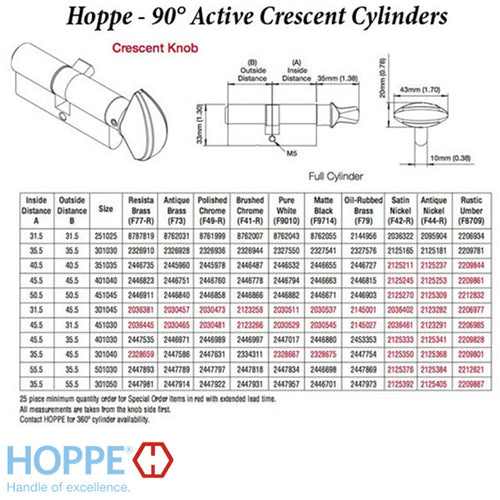 40.5 /40.5 HOPPE Non-Logo 90 Profile Cylinder Lock, Solid Brass, - 40.5 /40.5 HOPPE Non-Logo 90 Profile Cylinder Lock, Solid Brass,