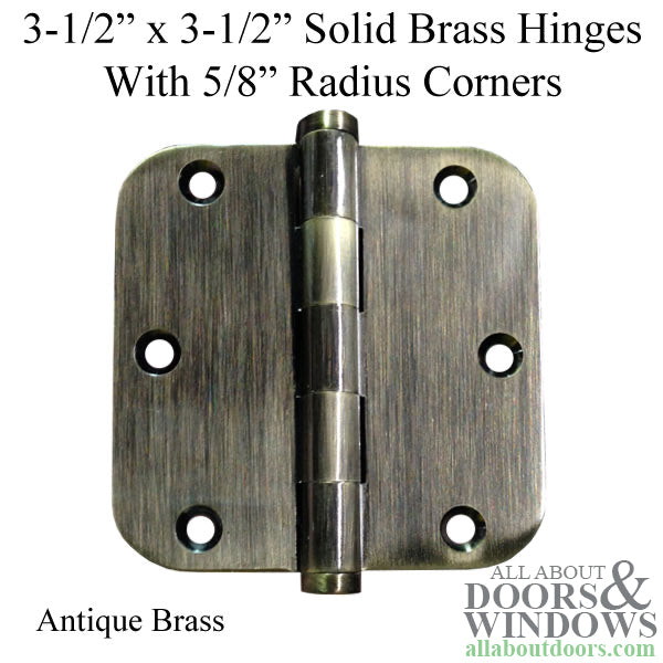 3.5 x 3.5 inch, 5/8 Radius Corners, Solid Brass Hinges, Pair, Antique Brass - 3.5 x 3.5 inch, 5/8 Radius Corners, Solid Brass Hinges, Pair, Antique Brass