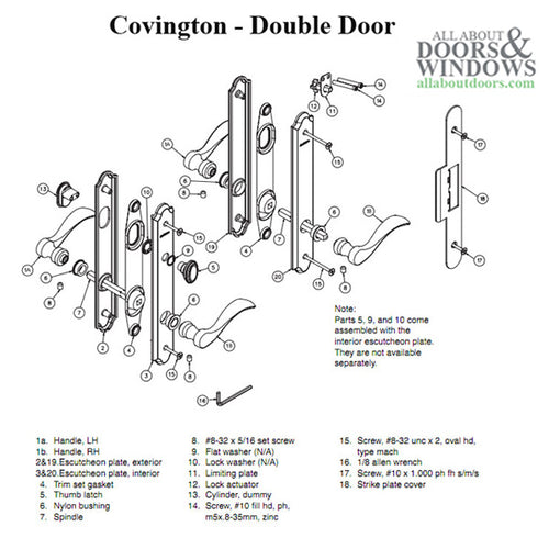 Hardware Kit, Double Door, Covington, Active / Passive -  Bright Brass - Hardware Kit, Double Door, Covington, Active / Passive -  Bright Brass