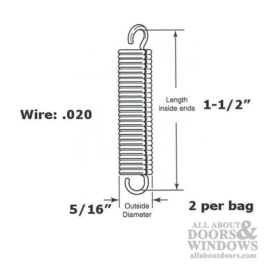 Extension Spring - 5/16 Inch Diameter x  1-1/2 Inches Long - .020 Wire