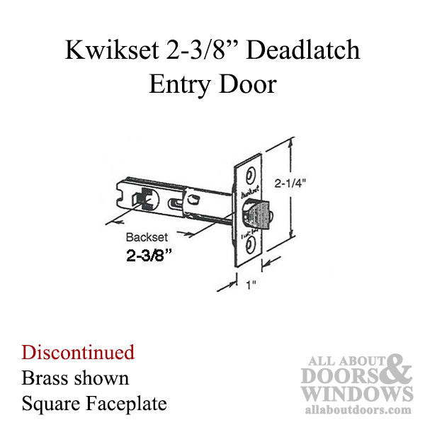 Discontinued - Kwikset Deadlatch, 2-3/8 Square Face, Entry Door - Brass - Discontinued - Kwikset Deadlatch, 2-3/8 Square Face, Entry Door - Brass