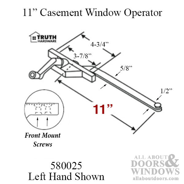 Truth 11 inch Single Arm Casement Operator, Left Hand, Face Mount - Choose Color - Truth 11 inch Single Arm Casement Operator, Left Hand, Face Mount - Choose Color