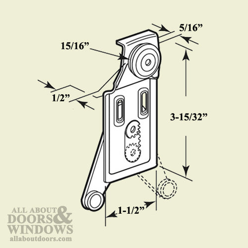 Top Hung Side Mount Roller Assembly with 15/16 Inch Nylon Wheel & 1/2 Inch Offset w/ Adjustable Arm - Top Hung Side Mount Roller Assembly with 15/16 Inch Nylon Wheel & 1/2 Inch Offset w/ Adjustable Arm