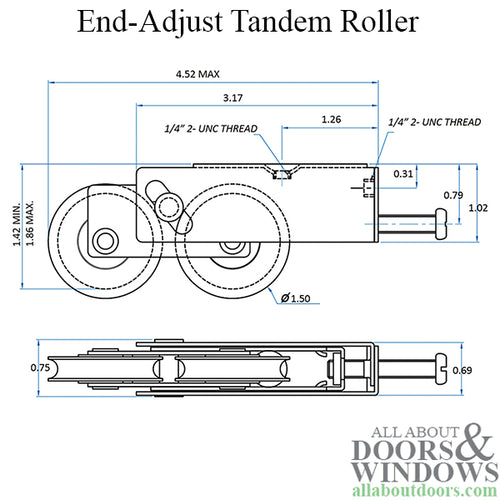 End-Adjust 5100 Series Tandem Roller 1.5 Inch Steel Wheel Diameter Dual Wheel Roller - End-Adjust 5100 Series Tandem Roller 1.5 Inch Steel Wheel Diameter Dual Wheel Roller