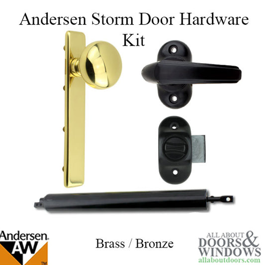 Andersen/ Emco Storm Door Hardware Kit - Brass  Knob Exterior, Bronze Interior