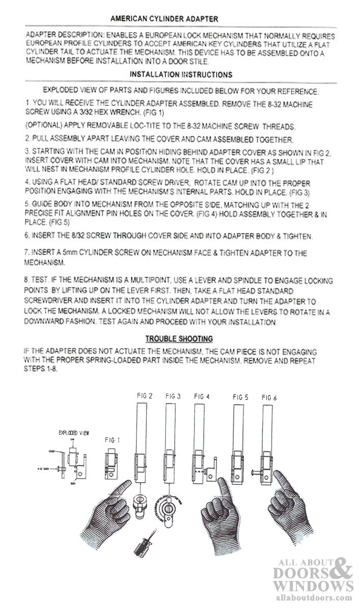 Adapter Insert - Euro Mortise Lock to American Cylinder - Adapter Insert - Euro Mortise Lock to American Cylinder