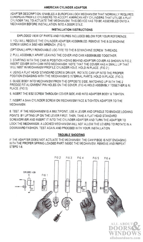 Adapter Insert - Euro Mortise Lock to American Cylinder - Adapter Insert - Euro Mortise Lock to American Cylinder