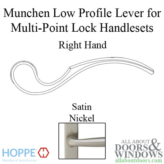 Munchen Low-Profile Lever Handle for Right Handed Multipoint Lock Handlesets - Satin Nickel