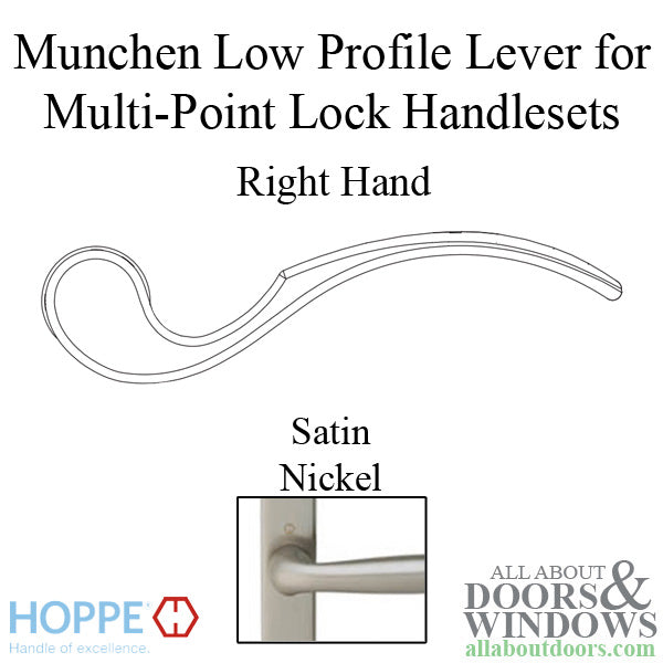 Munchen Low-Profile Lever Handle for Right Handed Multipoint Lock Handlesets - Satin Nickel - Munchen Low-Profile Lever Handle for Right Handed Multipoint Lock Handlesets - Satin Nickel