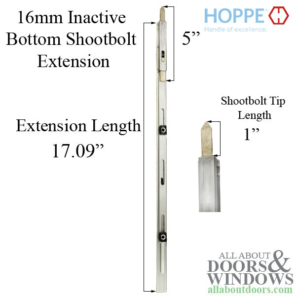 16mm Inactive Bottom Shootbolt Extension, 25mm Throw, 17.09