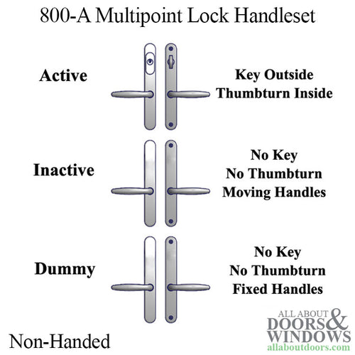 Inactive Handle Set 800A Series Multi-Point Lock Trim, Non-Handed, Brass - Inactive Handle Set 800A Series Multi-Point Lock Trim, Non-Handed, Brass