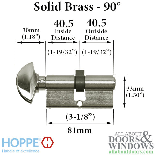 40.5 /40.5 HOPPE Non-Logo 90 Profile Cylinder Lock, Solid Brass, - 40.5 /40.5 HOPPE Non-Logo 90 Profile Cylinder Lock, Solid Brass,